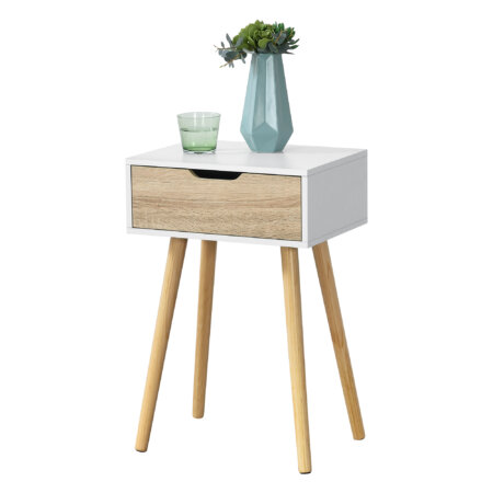 Beistelltisch Östersund 60x40x30 cm mit Schublade Weiss/Eiche