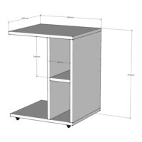 Beistelltisch 57.5x45x35cm mit 2 Ablagefächern und Rollen Weiss