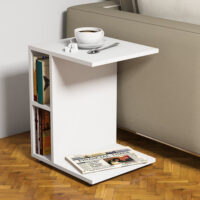 Beistelltisch 57.5x45x35cm mit 2 Ablagefächern und Rollen Weiss