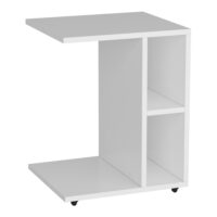 Beistelltisch 57.5x45x35cm mit 2 Ablagefächern und Rollen Weiss