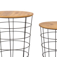 Beistelltisch-Set Hundested 2er Set Metallkorb Schwarz/Holzfarben