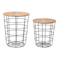 Beistelltisch-Set Hundested 2er Set Metallkorb Schwarz/Holzfarben