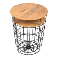 Beistelltisch-Set Hundested 2er Set Metallkorb Schwarz/Holzfarben