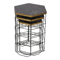 Beistelltisch-Set Hørning 3er Set Metallkorb Schwarz/Marmoroptik