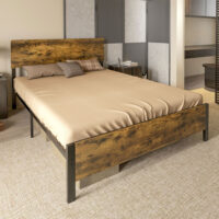 Bett mit Lattenrost 149x207cm Bettgestell aus Stahl Rustikal-Braun