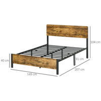 Bett mit Lattenrost 149x207cm Bettgestell aus Stahl Rustikal-Braun