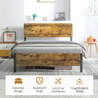 Bett mit Lattenrost 149x207cm Bettgestell aus Stahl Rustikal-Braun