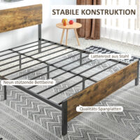 Bett mit Lattenrost 149x207cm Bettgestell aus Stahl Rustikal-Braun