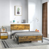 Bett mit Lattenrost 149x207cm Bettgestell aus Stahl Rustikal-Braun