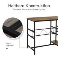 Bistrotisch Set Stehtisch Küchentisch mit 2 Barhocker + Weinregal