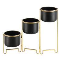 Pflanzständer Fleurus mit 3 Pflanztöpfen Schwarz Messing