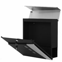 Briefkasten mit Zeitungsfach pulverbeschichtet schwarz/Edelstahl