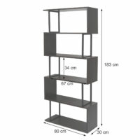 Bücherregal Dohna 183x80cm 3D-Struktur 5 Ebenen grau Metall