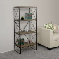 Bücherregal HWC Echtholz Metall ~ 4 Ebenen 142x60cm