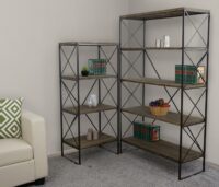 Bücherregal HWC Echtholz Metall ~ 4 Ebenen 142x60cm