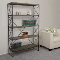 Bücherregal HWC Echtholz Metall ~ 5 Ebenen 174x102cm