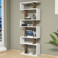 Standregal Sherma mit 6 Ablagen 157x60x20cm Weiss/Walnuss