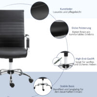 Bürostuhl Wippfunktion gepolstert ergonomisch PU-Leder Schwarz