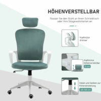 Bürostuhl mit Wippfunktion ergonomisch mit Kopfstütze Türkis
