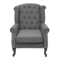 Chesterfield Sessel Ohrensessel Stoff dunkelgrau mit Ottomane