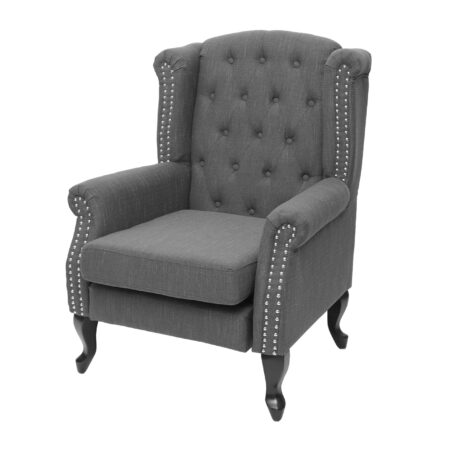 Chesterfield Sessel Ohrensessel Stoff dunkelgrau