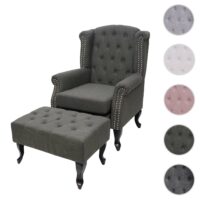 Chesterfield Sessel Ohrensessel Stoff grün mit Ottomane