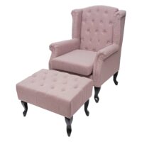 Chesterfield Sessel Ohrensessel Stoff vintage rosa mit Ottomane