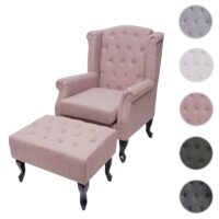 Chesterfield Sessel Ohrensessel Stoff vintage rosa mit Ottomane