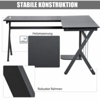 Computertisch Eckschreibtisch L-förmig schwarz 155x130x76cm