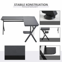 Computertisch Eckschreibtisch L-förmig schwarz 155x130x76cm