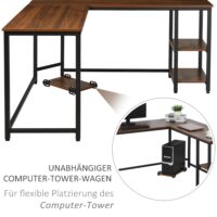 Computertisch L-förmiger Eckschreibtisch mit PC Halter 150x150x76cm