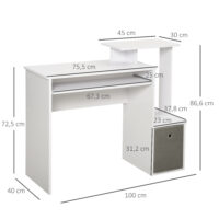 Computertisch Schreibtisch mit Tastaturablage und Regal 100x40x86.6cm