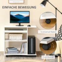 Computertisch mit Rollen Regal mobiler Schreibtisch 80x50x75cm