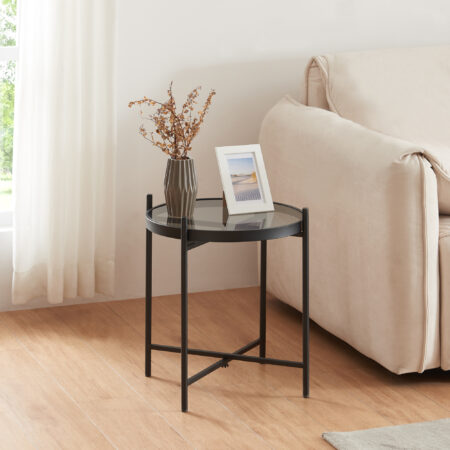 Beistelltisch mit Glasplatte Schwarz