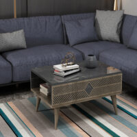 Couchtisch Nissedal Marmor schwarz/Walnuss