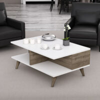 Couchtisch Grenaa mit unterer Ablage Weiss/Walnussoptik