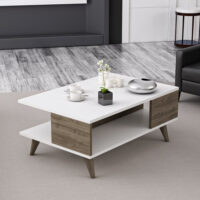 Couchtisch Grenaa mit unterer Ablage Weiss/Walnussoptik