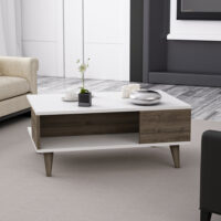 Couchtisch Grenaa mit unterer Ablage Weiss/Walnussoptik