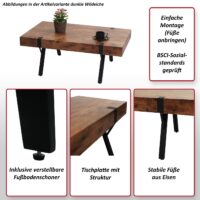 Couchtisch JAM-L54 Metall 43x110x60cm dunkle Wildeiche