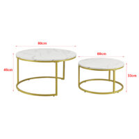 Couchtisch Christchurch 2er-Set Rund Marmor. Weiss/Gold