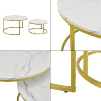 Couchtisch Christchurch 2er-Set Rund Marmor. Weiss/Gold