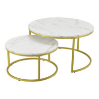 Couchtisch Christchurch 2er-Set Rund Marmor. Weiss/Gold