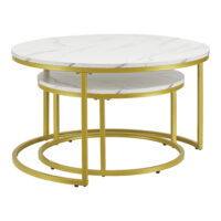Couchtisch Christchurch 2er-Set Rund Marmor. Weiss/Gold
