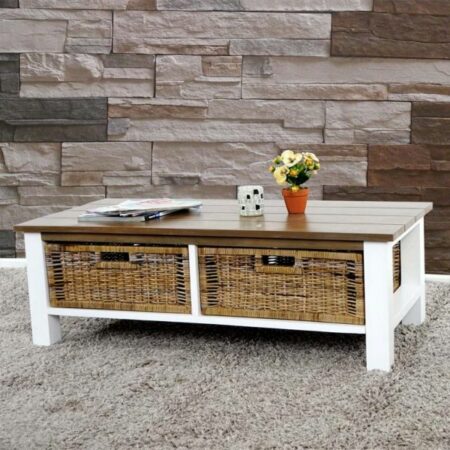 Couchtisch Tula Holztisch 38x112x52cm 2 Körbe