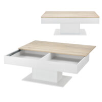 Couchtisch Lünen 40x110x60cm mit 2 Staufächer Eicheoptik Weiss