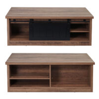 Couchtisch mit Schiebetüre 6 Staufäche Holz-Optik Metall 44x120x60cm