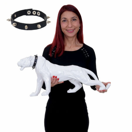 Deko Figur Leopard 59cm Skulptur Panther weiss hochglanz