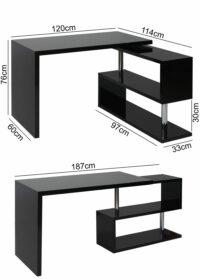 Design Eckschreibtisch hochglanz drehbar 120x60cm ~ schwarz