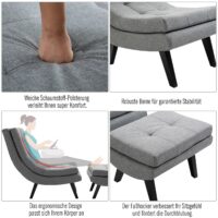 Design Sessel Textil mit Fusshocker grau