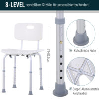 Duschstuhl mit Rückenlehne 136kg Höhenverstellbar